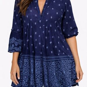 Johnny Was Indigo Floral Tunic